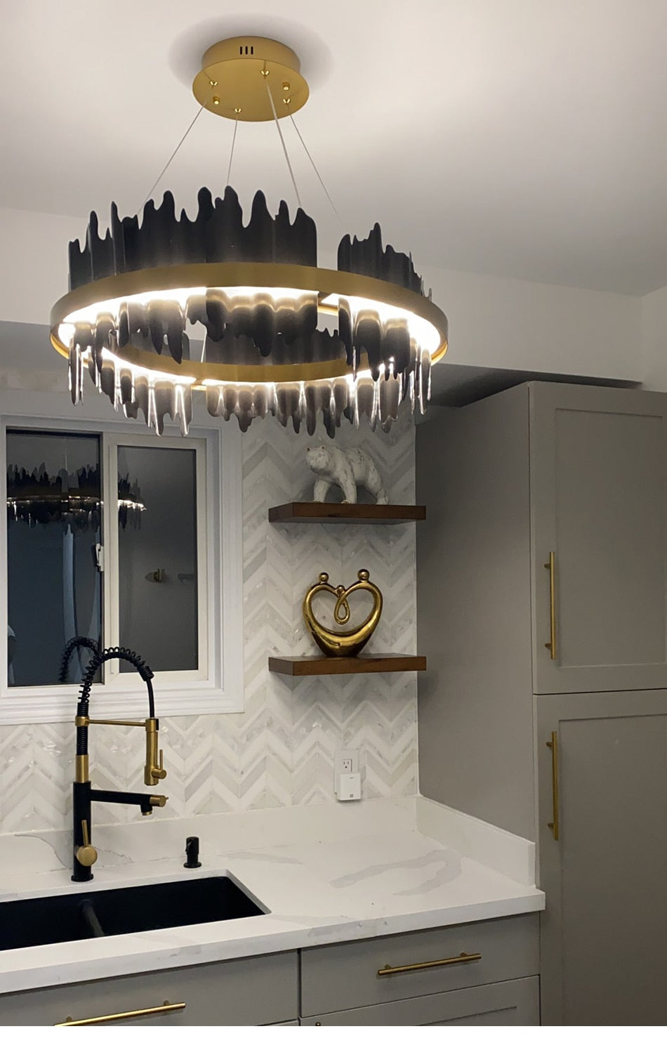 LED Chandelier With Remote Control Black/Gold