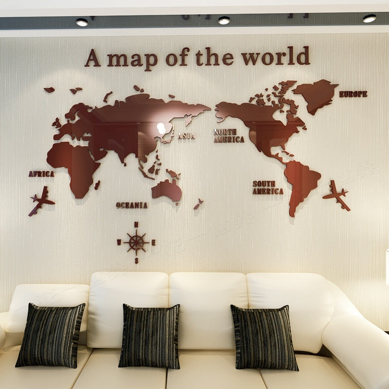 Solid Acrylic Wall Sticker World Map