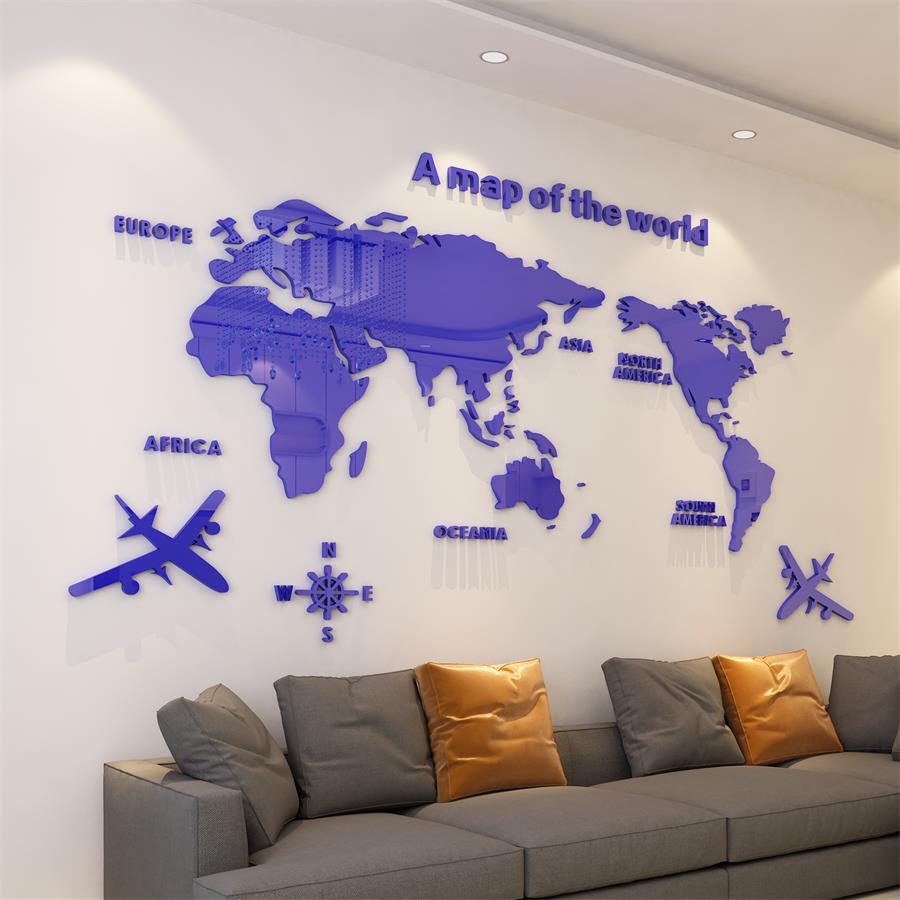 Solid Acrylic Wall Sticker World Map
