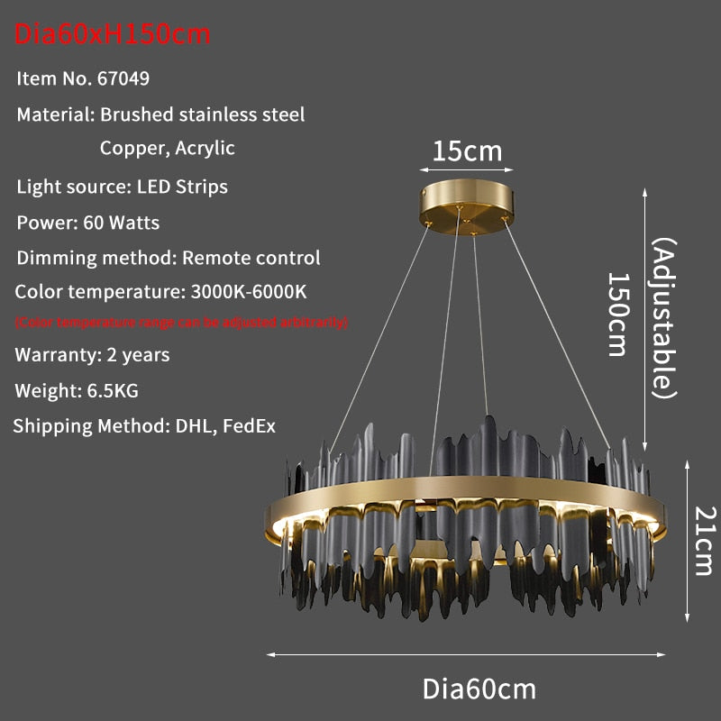 LED Chandelier With Remote Control Black/Gold