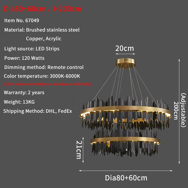 LED Chandelier With Remote Control Black/Gold